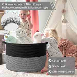 90L <b>Large</b> Cotton Rope <b>Basket</b> 21.7" X 21.7" X 13.8" with Handle Laundry Hamper for Blankets Pillows Toy - Product Image 2