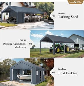 Heavy Duty 13x24 ft Gris Portable Garage Stockage Hangar Rouleau Porte Carport Auvent pour Automobile <span class=keywords><strong>Moto</strong></span> et <span class=keywords><strong>Abri</strong></span> Vélo - Product Image 4