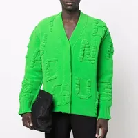 Pull cardigan personnalisé pour hommes, pull en tricot vert, gaufrage