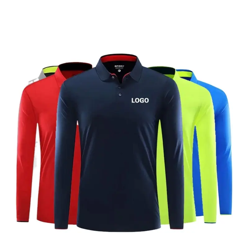 Sublimation Tshirt Custom Logo Knit Long Sleeves Quick Dry 100% Polyester Plain Work Golf Men Polo Shirt