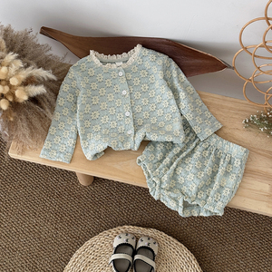 Koreanische Art Kinder kleidung Sommer Baby Girl Mode Stickerei Kleine Blume Oberarm Cardigan Shorts Set - Product Image 3