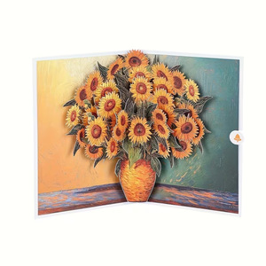 Vintage Sunflower Vase 3D Pop-Up Greeting Card Four-color Printed Coated Paper Simple Modern Style Blessing Card for Christmas - Product Image 3
