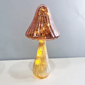 Hand Blown Glass Mushroom LED Lights Artistic Glittering Design Luminous Ornament for Bedroom Living Room Unique Gift