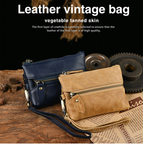 Porte-clés en cuir pleine fleur <span class=keywords><strong>de</strong></span> qualité supérieure, sac <span class=keywords><strong>de</strong></span> rangement multifonctionnel en cuir <span class=keywords><strong>de</strong></span> <span class=keywords><strong>vachette</strong></span> durable, portefeuille portable à fermeture éclair pour clés - Product Image 4