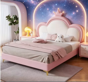 <span class=keywords><strong>Lit</strong></span> simple pour filles, design princesse nuage, en tissu cuir silicone, motif griffes de chat, avec sommier en pin silencieux, tailles personnalisables (1,2m-1,8m) - Product Image 3