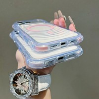 Coque de téléphone magnétique transparente à motif ondulé 3D pour iPhone 17 16 15 Pro Max, compatible avec le chargement sans fil, antichoc, coins renforcés TPU+PC