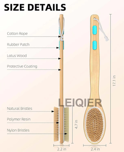 Cepillo Corporal con Logotipo Personalizado y Mango Largo, Cepillo de Baño de Madera con Cerdas Suaves y Rígidas para Ducha en Seco/Húmedo, Esponjas Exfoliantes - Product Image 2