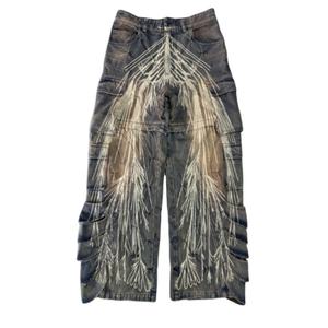 Pantalones Cargo de Pierna Ancha para Hombre con Pliegues Estilo ARMADILLO y Diseño Láser - Pantalones Vaqueros Resistentes con Lavado Desgastado - Product Image 1