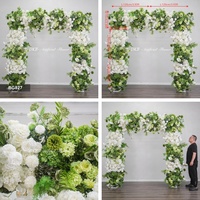 Arche florale carrée en soie verte et blanche 8x8 pieds pour toile de fond de mariage, décoration de fête, événements élégants et location d'hôtels