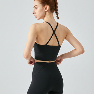 Women Halter Ruched Criss Cross Back Sports Bra Padded Sleeveless Yoga Bra Light Support Pilates Gym Workout Crop Top Wholesale - Product Image 2