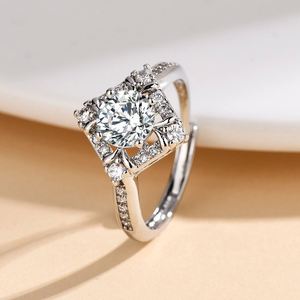 Anillo de Diamante Moissanita Brillante, Anillo Abierto de Plata con Microincrustaciones de Circonio, Anillo de Boda Ajustable para Mujer - Product Image 5