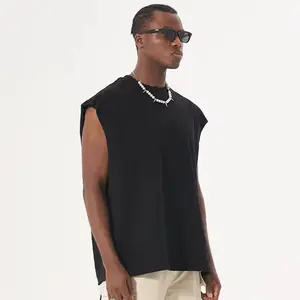 काली 100% सूती स्लीवलेस टी-शर्ट टैंक टॉप कस्टम उच्च गुणवत्ता वाली डिस्ट्रेस्ड ओवरसाइज़्ड टीशर्ट बनियान