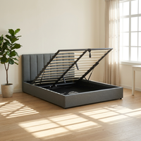 Schlafzimmer-Stauraumbett Plattformrahmen Vertikales Lineares Nahtmuster Kopfteil Breite Basis Anthrazit Samt Kingsize-Bettgestell