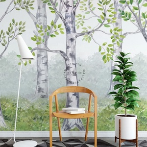 <span class=keywords><strong>Papier</strong></span> <span class=keywords><strong>peint</strong></span> décoratif de dessin animé auto-adhésif de forêt de <span class=keywords><strong>bouleau</strong></span> d'aquarelle - Product Image 3