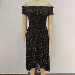 Abito Primaverile a Maniche Corte con Vita Alta e Spalle Scoperte, Smock, per Donne e Ragazze, Ordine all'Ingrosso - Product Image 2