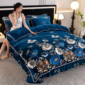 طقم مفارش أسِرة شتوية من أربع قطع صوف للحليب سميك دافئ صوفي مرجاني غطاء لحاف هدية طقم من أربع قطع - Product Image 1