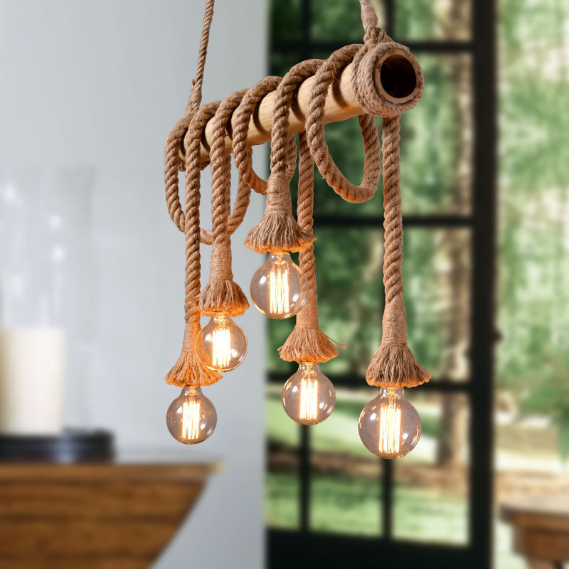 New style bamboo tube hemp rope chandelier American country restaurant clothing store cafe restaurant rope bar window lamp
