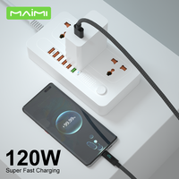 Maimi kabel pengisian daya tipe c, kawat pengisian daya super cepat 1.2m kualitas tinggi, kepang nilon 120w