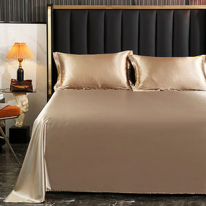 Drap de lit solide en gros Couvre-lit en soie imitée Textile de maison Drap plat Coloré Tache De Luxe Été Soyeux Ensemble de draps de lit - Product Image 4