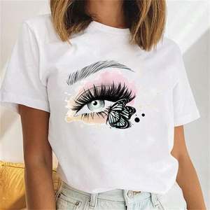 Venta al por mayor de ropa de mujer impresa divertida camiseta de dibujos animados de pestañas señora manga corta gráfico barato de talla grande barato <span class=keywords><strong>camisetas</strong></span> <span class=keywords><strong>baratas</strong></span> Tops - Product Image 4