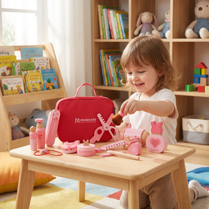 Ensemble de maquillage en bois Montessori pour filles, jeu d'imitation, kit de <span class=keywords><strong>salon</strong></span> de beauté, miroir, sac de <span class=keywords><strong>rangement</strong></span>, apprentissage précoce 4-6 mois - Product Image 2