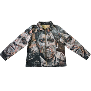 Blouson Homme Respirant Brodé Vintage Hiver Inspiré <span class=keywords><strong>de</strong></span> l'Art du Journal, Imprimé Portrait Collage, Zippé, Tissé - Product Image 2