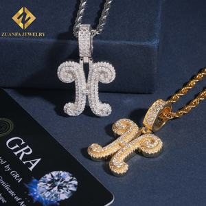 จี้เพชร missanite VVS จี้ตัวอักษร H เริ่มต้นจี้ฮิปฮอปเครื่องประดับ925ชุบทองเงินจี้ unisex - Product Image 3