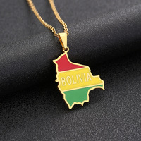 Cadena de acero inoxidable con diseño de mapa de boliviano esmaltado, collar de cadena con diseño de mapa esmaltado en oro de 18K con la bandera de Perú