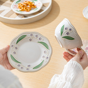 Vintage Embossed Ceramic Tea Cup and Saucer <b>Set</b> Flower <b>Coffee</b> <b>Mug</b> Porcelain Latte Art Cup - Product Image 5