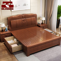Lit double en bois massif avec fonction de rangement, grand lit, ensemble de lit pour chambre à coucher, vente en gros