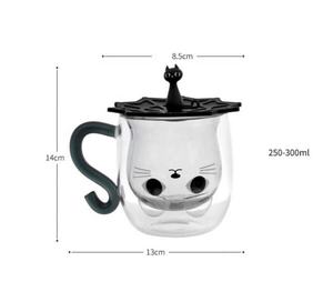 Commercio all'ingrosso doppia parete tazza di caffè Eco Friendly Logo personalizzato tazza di succo di latte isolato gatto birra tazza di vetro con manico nero - Product Image 2