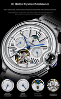 Montre automatique mécanique pour homme POEDAGAR 1413, acier inoxydable, étanche, lumineuse, phase de lune, multifonction, vente flash
