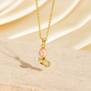 Collier en Acier Inoxydable Plaqué Or avec Pendentif Fleur de Tulipe en Acier Titane, Bijou Anti-ternissement - Product Image 2