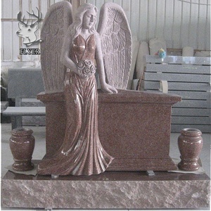 直立した磨かれた分割された表面ロイヤルエンジェル墓石インド赤い花崗岩の天使が刻まれた墓石 - Product Image 6