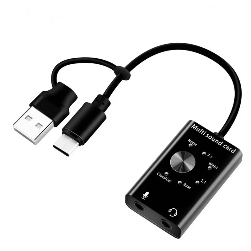 Universal Eksternal Gaming USB Suara Virtual 7.1 Multisound Type-c 2in1 Usb Kartu Suara 7.1 Channel USB Kartu Suara Adapter untuk Pc
