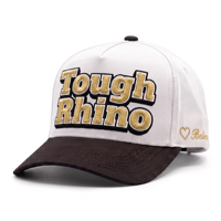 Casquette de baseball structurée à 5 panneaux personnalisée, blanc et marron contrastés, logo brodé 3D, visière incurvée, coton premium, casquette à marque privée