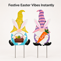 Nouvel ensemble de 2 jolis gnomes de Pâques en métal, décoration de jardin extérieure pour les fêtes, la pelouse et le patio