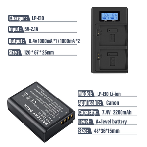 LP-E10 Batteries de caméra LP E10 LPE10 + LCD USB double chargeur pour <span class=keywords><strong>Canon</strong></span> EOS 1100D <span class=keywords><strong>1200D</strong></span> 4000D Kiss X50 X70 Rebel T3 T5 T6 LP-E10 - Product Image 2