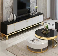 Meilleures ventes Tables basses gigognes modernes noires et blanches avec plateau en pierre, tables basses rondes pliantes avec tiroirs, tables centrales de luxe
