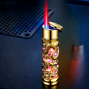 Panlong Colorful Flashing <b>Windproof</b> Metal <b>Lighter</b> Butane Fuel Asian Zen Design for Men's Cigarette Use Travel Outdoor Gift - Product Image 1