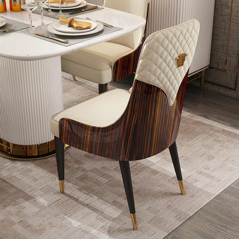 Modern Luxury Sillas High Quality French high end Nappa White Leather High Back Dining Chairs