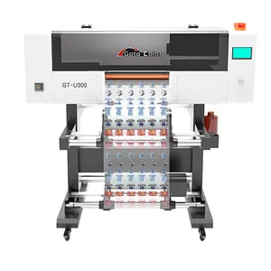 Impressora UV DTF para uso em plástico e madeira de aço inoxidável, máquina de impressão de camada plana rolo a rolo, impressora de adesivos dtf