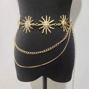 Luxury Women's Arabic <strong>Belly</strong> <strong>Dance</strong> 3-Layered Stainless Steel Gold Plated Party <strong>Waist</strong> <strong>Chain</strong> with Sun Design - Product Image 1