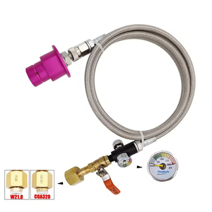 ท่อเหล็กถักสำหรับโซดา ขนาด 1.5 ม. พร้อมสายรัดเชื่อมต่อเร็วแบบ CGA320 รุ่น W21.8-14 พร้อมเกจวัด - Product Image 1