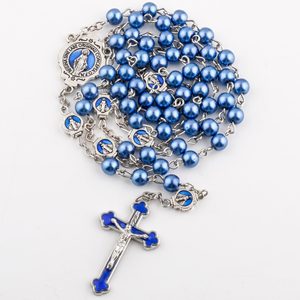 Collier chapelet avec <span class=keywords><strong>croix</strong></span> de la Vierge Marie et du <span class=keywords><strong>Christ</strong></span>, chaîne à maillons longs, perles imitation perle, bijoux chrétiens - Product Image 2