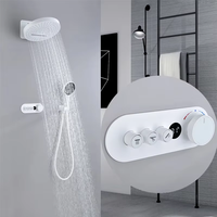 Ensemble de douche mural moderne de luxe avec affichage numérique LED, mitigeur thermostatique en laiton brossé doré pour massage