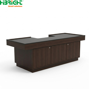 Wood Grain Retail <b>Checkout</b> <b>Counter</b> Cashier Desk POS <b>Counter</b> With Storage Cabinets for Store Front - Product Image 1
