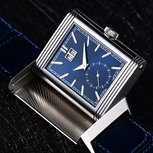 Montre de sport rectangulaire réversible pour homme, 20 mm, analogique, dégradé, heure mondiale, date, mouvement mécanique, acier inoxydable, saphir - Product Image 3