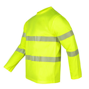 Chemise de sécurité réfléchissante à manches longues jaune fluorescent, vêtements de travail haute visibilité, polyester respirant, utilisation sur chantier - Product Image 1