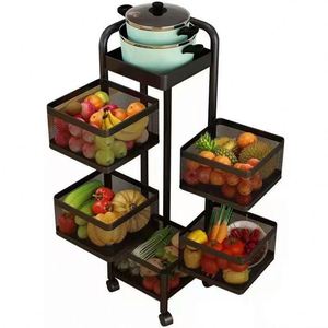 Mensola rotante da <span class=keywords><strong>cucina</strong></span> ceste di 360 gradi cremagliera per frutta e verdura da pavimento rotonda multifunzione per uso domestico <span class=keywords><strong>con</strong></span> ruote - Product Image 2